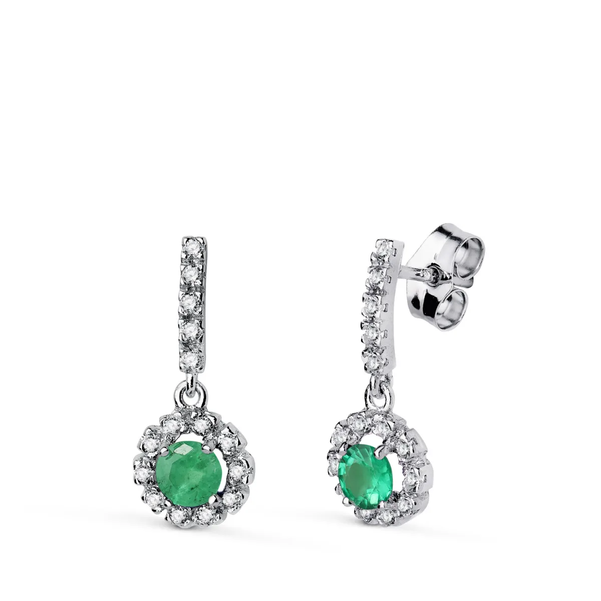 18K PENDIENTES ESMERALDA FINA Y CIRCONITAS PRESION