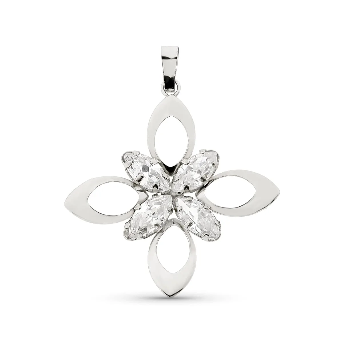 18K COLGANTE ORO BLANCO FLOR PIEDRAS 32X29 MM 1.95 GR