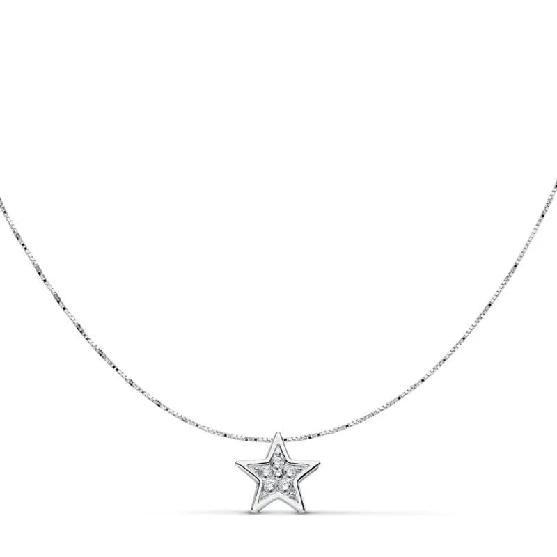 18K COLGANTE ESTRELLA ORO BLANCO 6X6 MM. LARGO CADENA 42CM