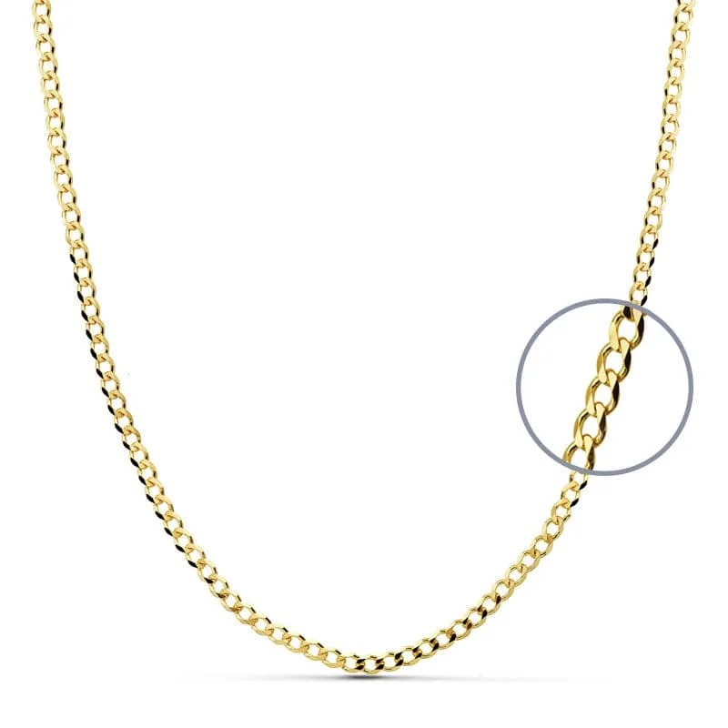 18K CADENA ORO AMARILLO BARBADA MACIZA 50CM ANCHO 2.75 MM