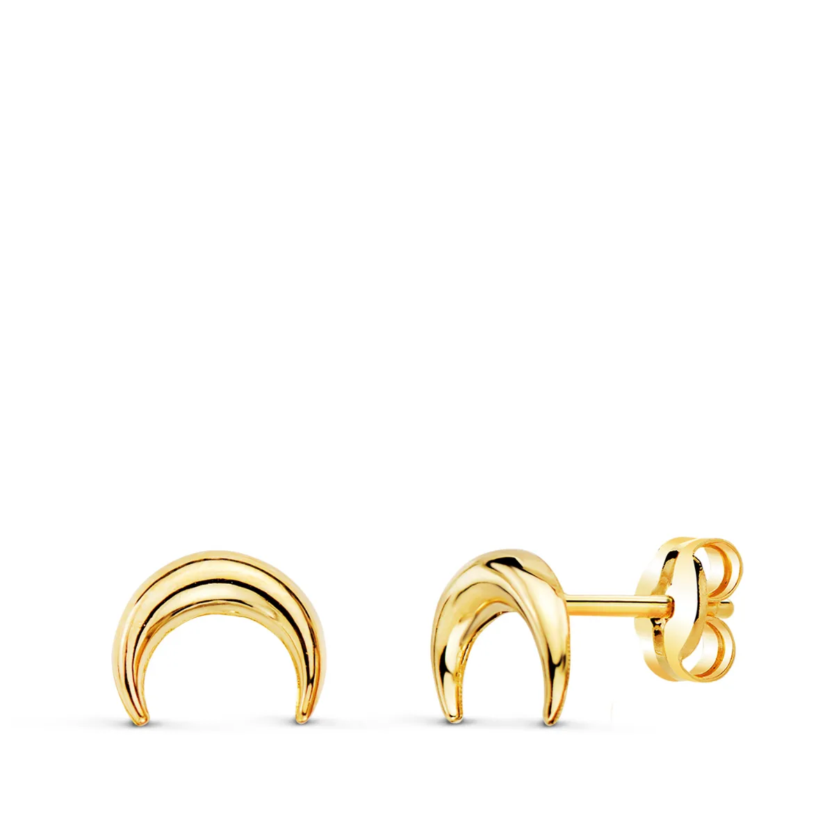 18K PENDIENTES ORO AMARILLO MEDIA LUNA LISA 7.5 X 6 MM. CIERRE PRESION