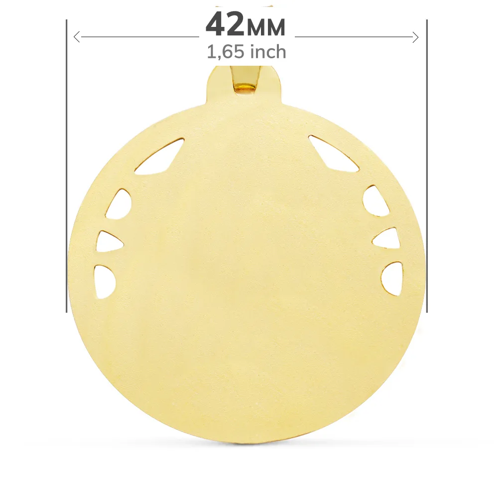 18K MEDALLA ORO AMARILLO CRISTO SAGRADO CORAZON DE JESUS CALADO Y TALLADO 42 MM — vista 2
