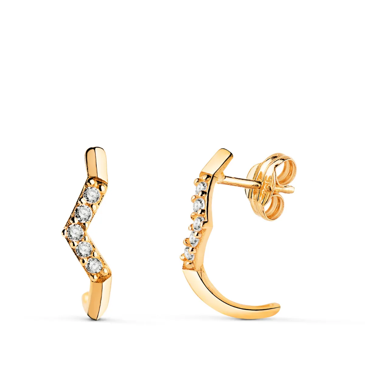 18K PENDIENTES ORO AMARILLO MEDIO ARO ABIERTO PICO CON CIRCONITAS. MEDIDA: 17 X 4 MM. CIERRE PRESION