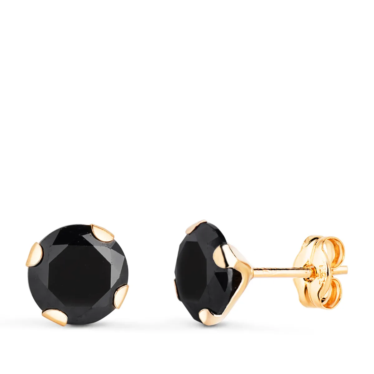 18K PENDIENTES ORO AMARILLO 4 GARRAS CON CIRCONITA NEGRA. ANCHO: 7 MM CIERRE PRESION
