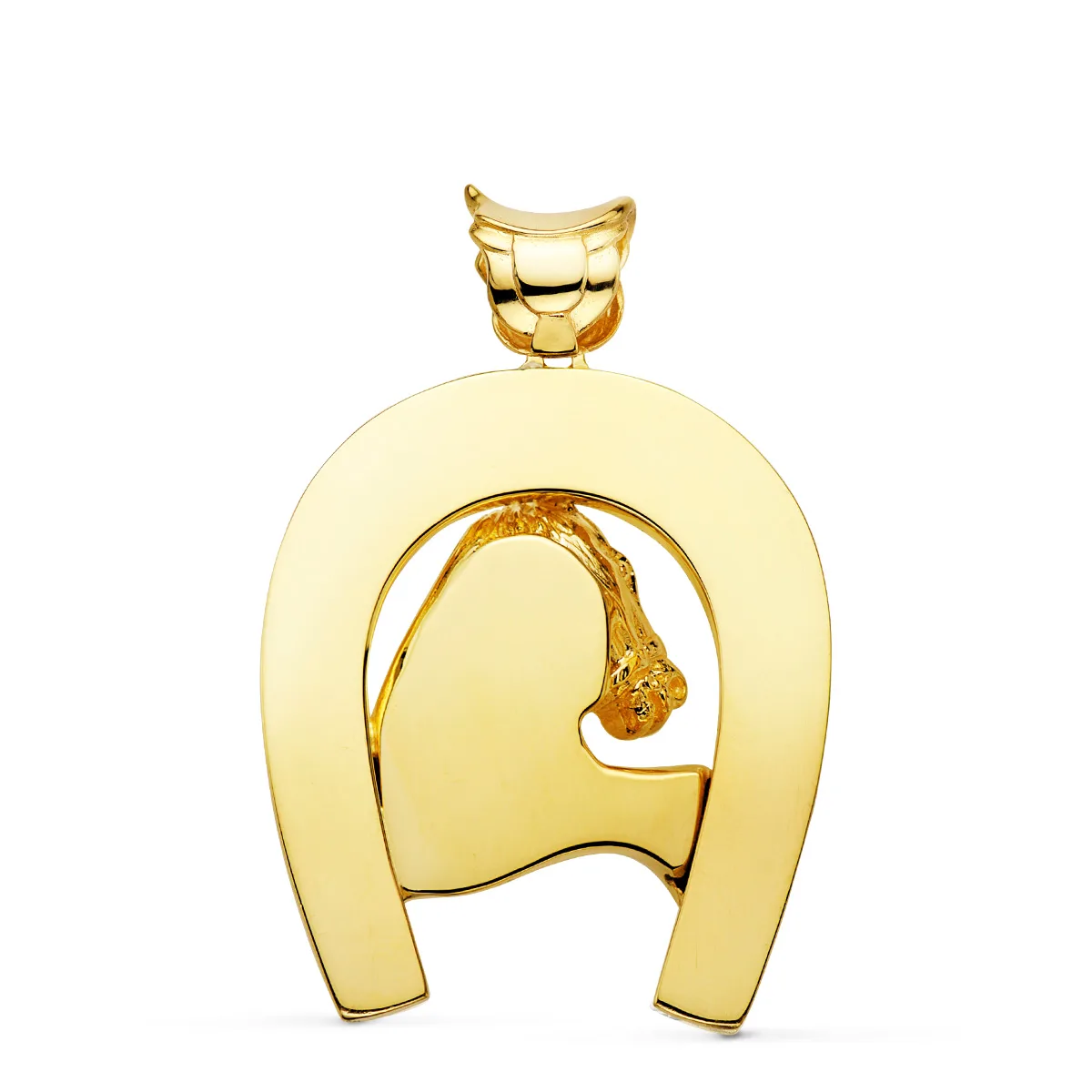 18K COLGANTE ORO AMARILLO HERRADURA CON CABALLO 48X40 MM — vista 2