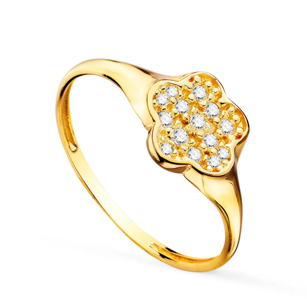 18K SELLO ORO AMARILLO MUJER CABEZA FLOR CON CIRCONITA 8X8 MM