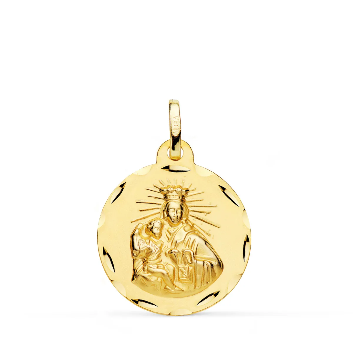 18K ESCAPULARIO ORO AMARILLO CORAZON DE JESUS Y VIRGEN DEL CARMEN TALLADO ORO AMARILLO 20 MM — vista 3