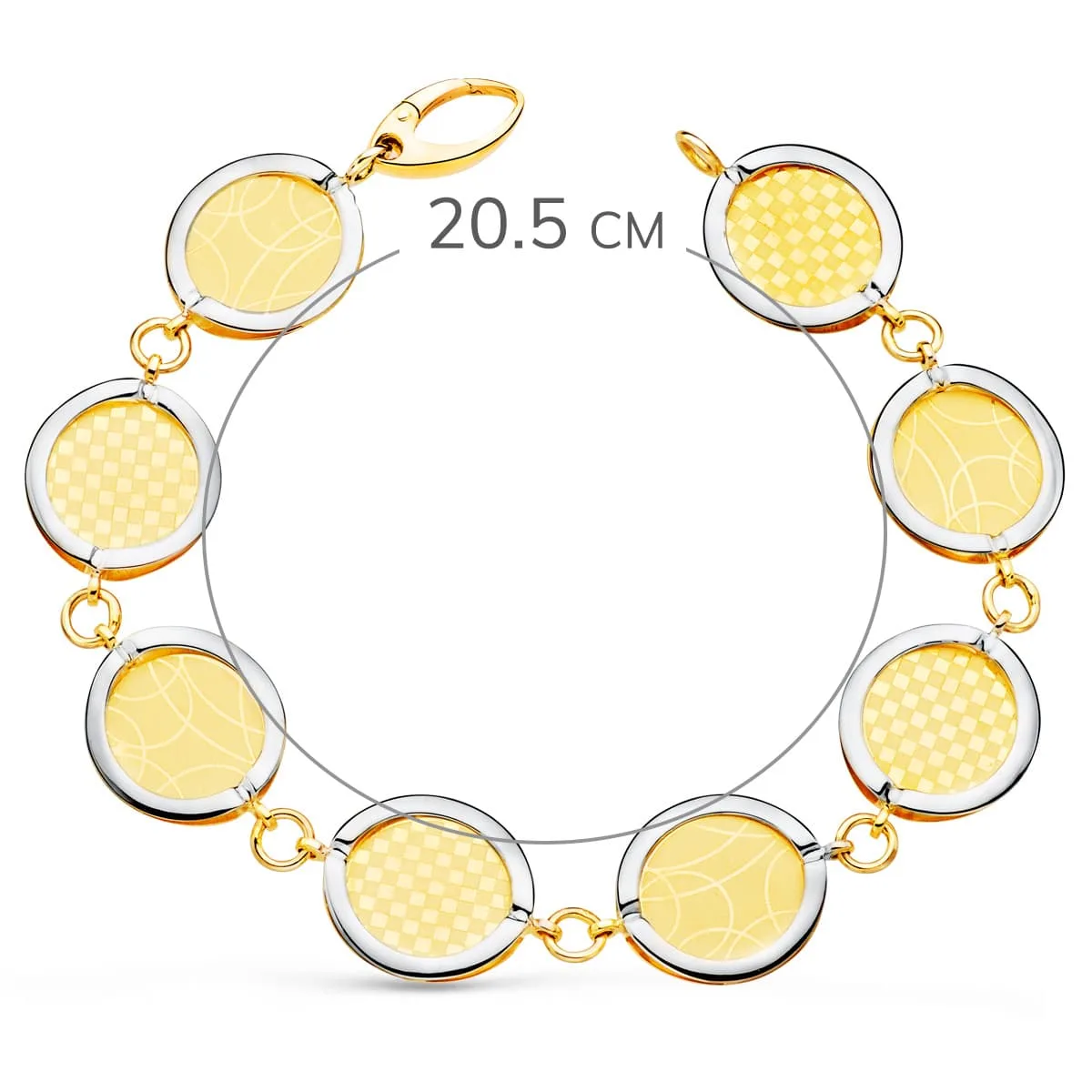 18K PULSERA ORO BICOLOR ESLABONES REDONDOS DISEÑOS MATIZADOS. 20.5 CM — vista 2