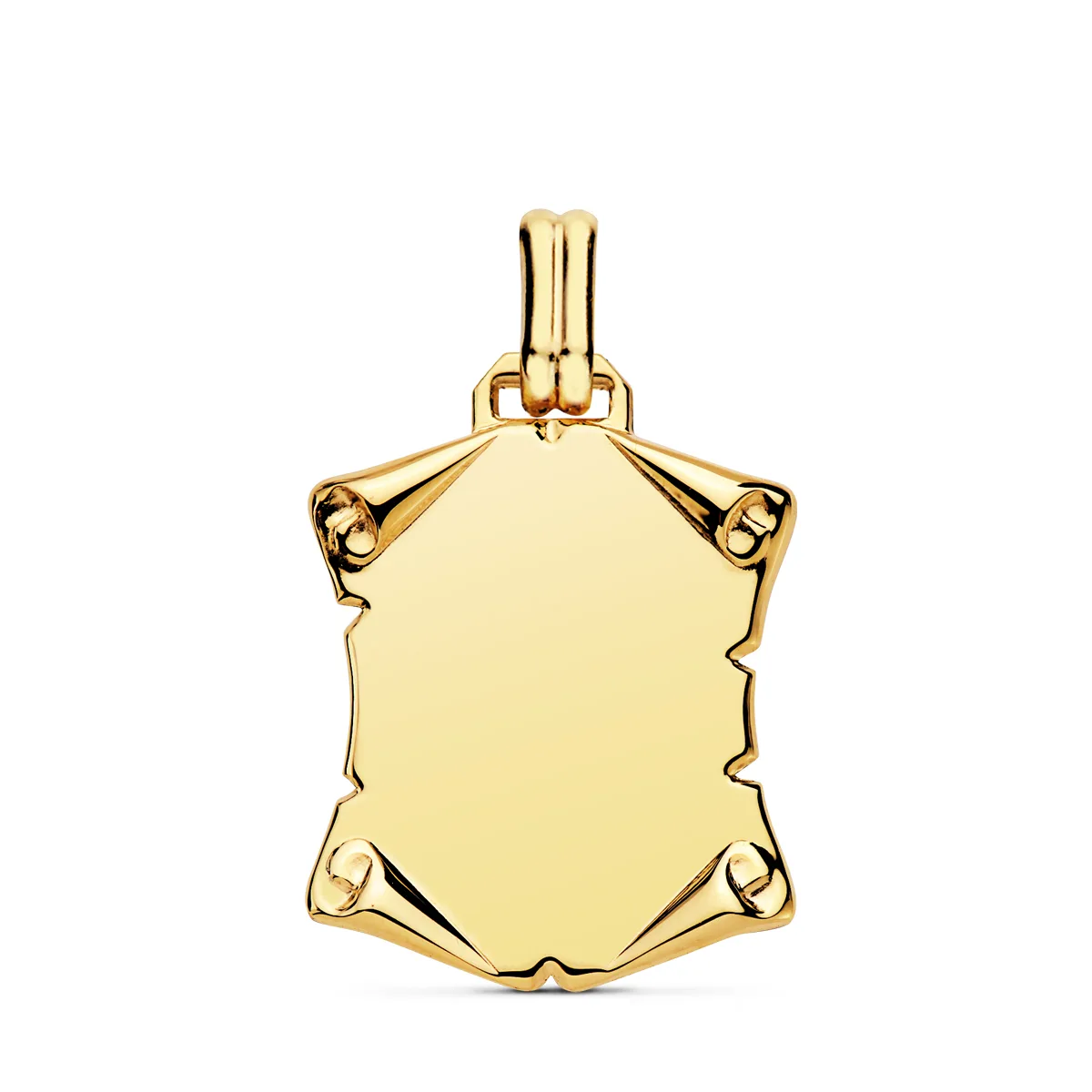 9K PLACA CHAPA COLGANTE PERGAMINO ORO AMARILLO LISO BRILLO PAPIRO. 22X20 MM