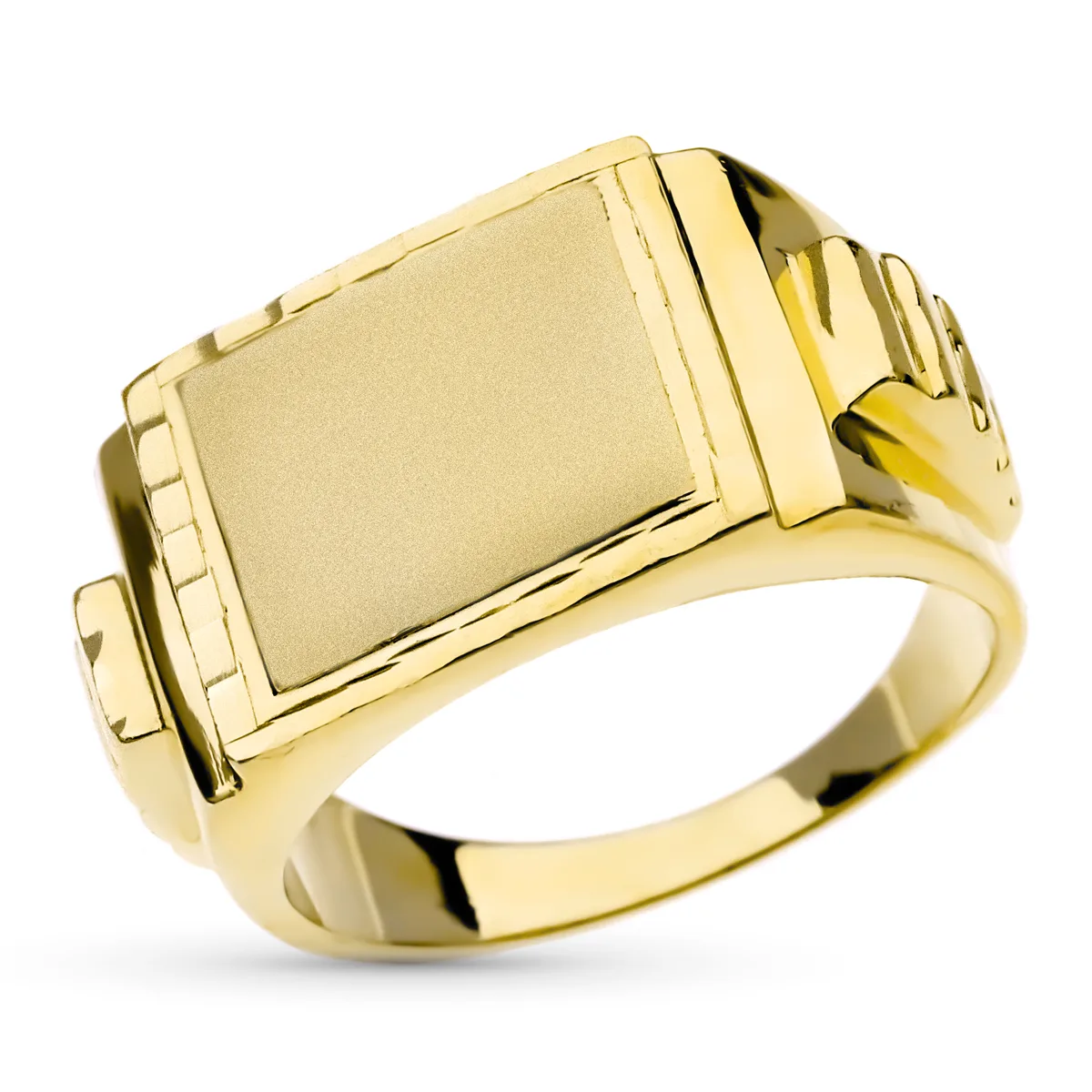 18K SELLO MACIZO CABALLERO ORO AMARILLO TALLADO CABEZA CUADRADA 20 X15 MM