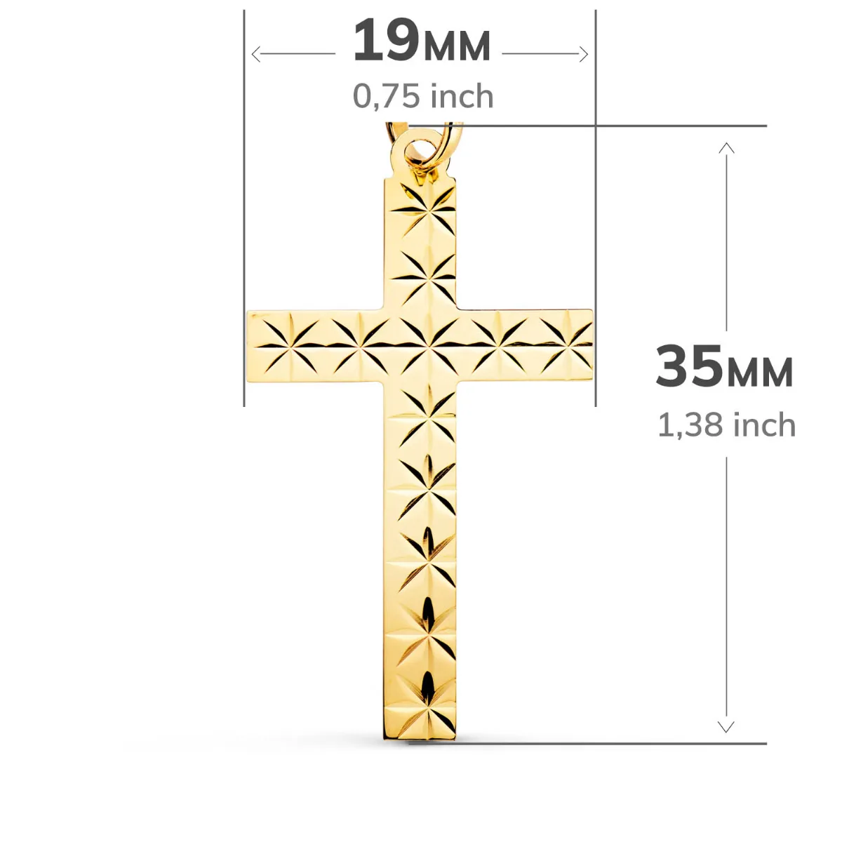 18K CRUZ ORO AMARILLO SIN CRISTO TALLADA 35X19 MM — vista 3