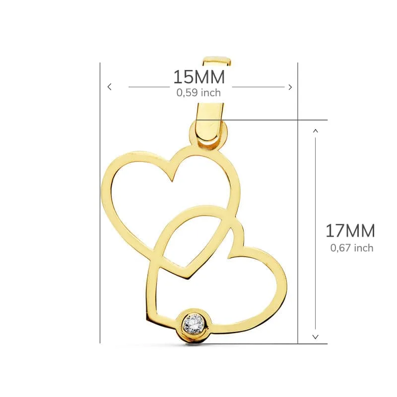 18K COLGANTE ORO AMARILLO 2 CORAZONES 17X15 MM C. AMOR — vista 2