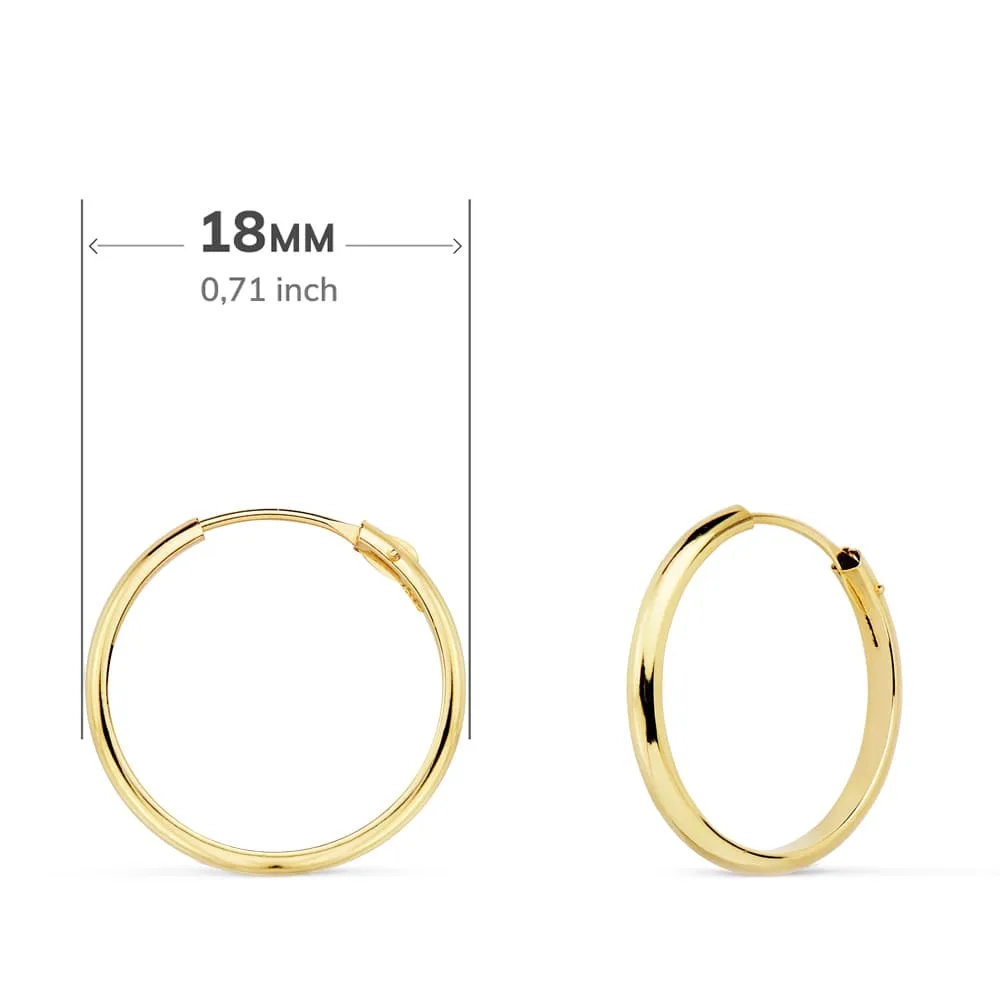 18K AROS ORO AMARILLO MEDIA CAÑA LISOS LIGEROS 18X2 MM — vista 2