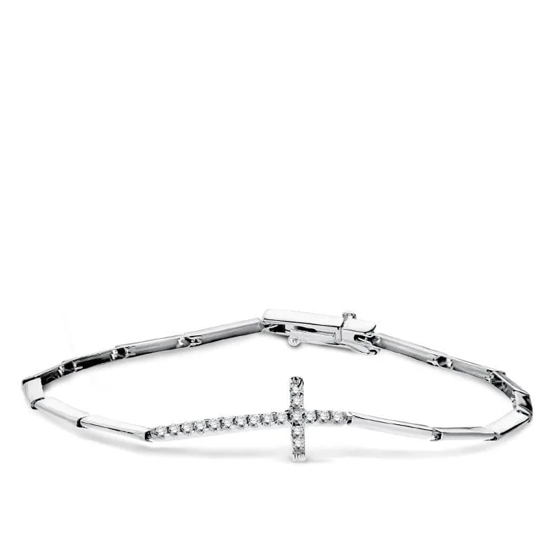 18K PULSERA ORO BLANCO CRUZ 19.5 CM