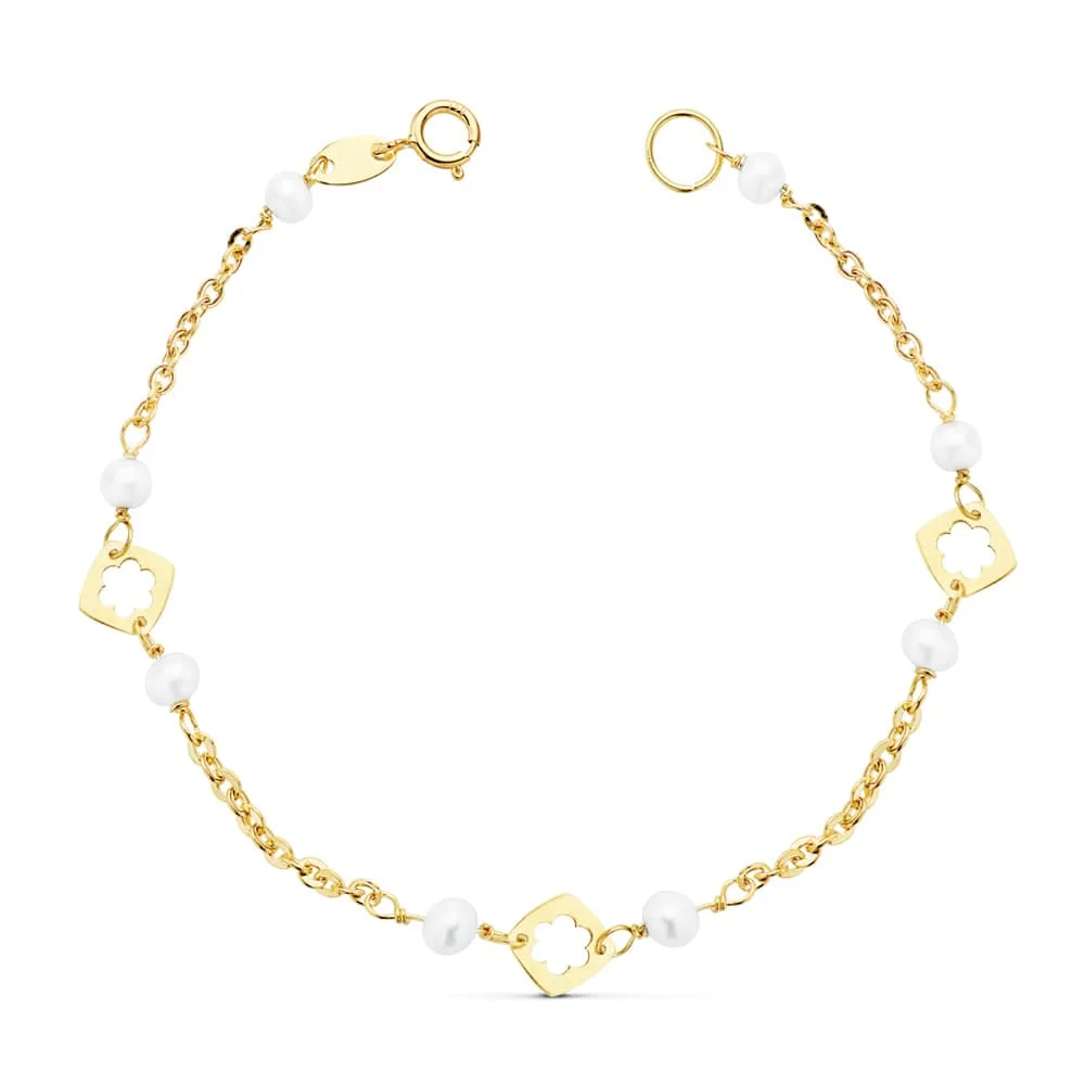 18K PULSERA NIÑA PERLA ORO AMARILLO 3.5 MM 15.5 CM