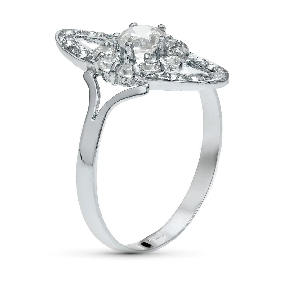 18K SORTIJA ORO BLANCO MOTIVO CALADO 20X9 MM CON CIRCONITAS. ANCHO: 20 MM — vista 2