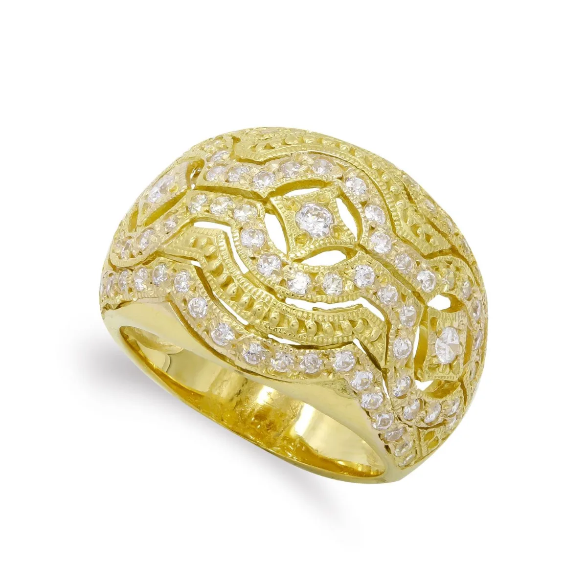 18K SORTIJA ORO AMARILLO CALADA CON CIRCONITAS. ANCHO: 17 MM