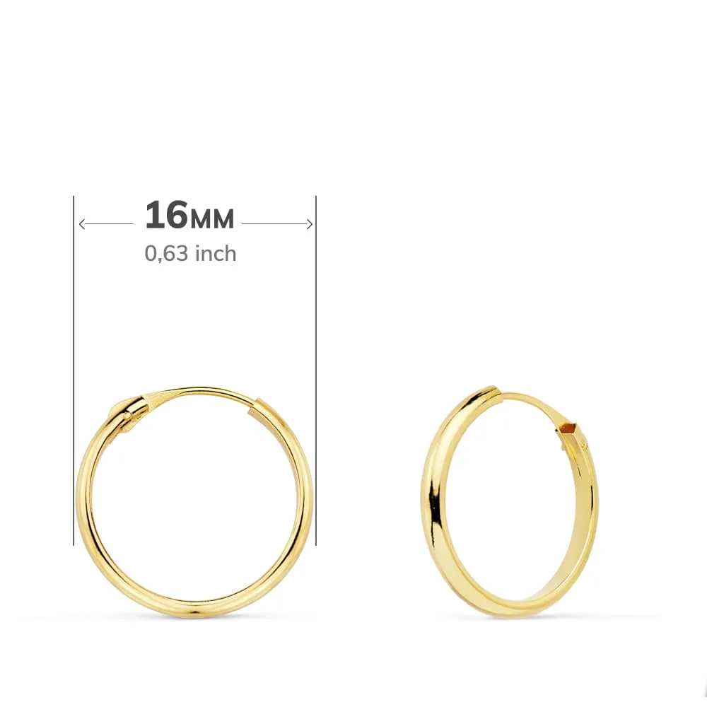 18K AROS ORO AMARILLO MEDIA CAÑA LISOS LIGEROS. 16X2 MM — vista 2
