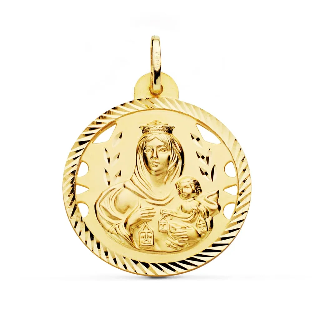 9K ESCAPULARIO ORO AMARILLO HELICE CALADO VIRGEN CARMEN Y CORAZON DE JESUS 28 MM — vista 3