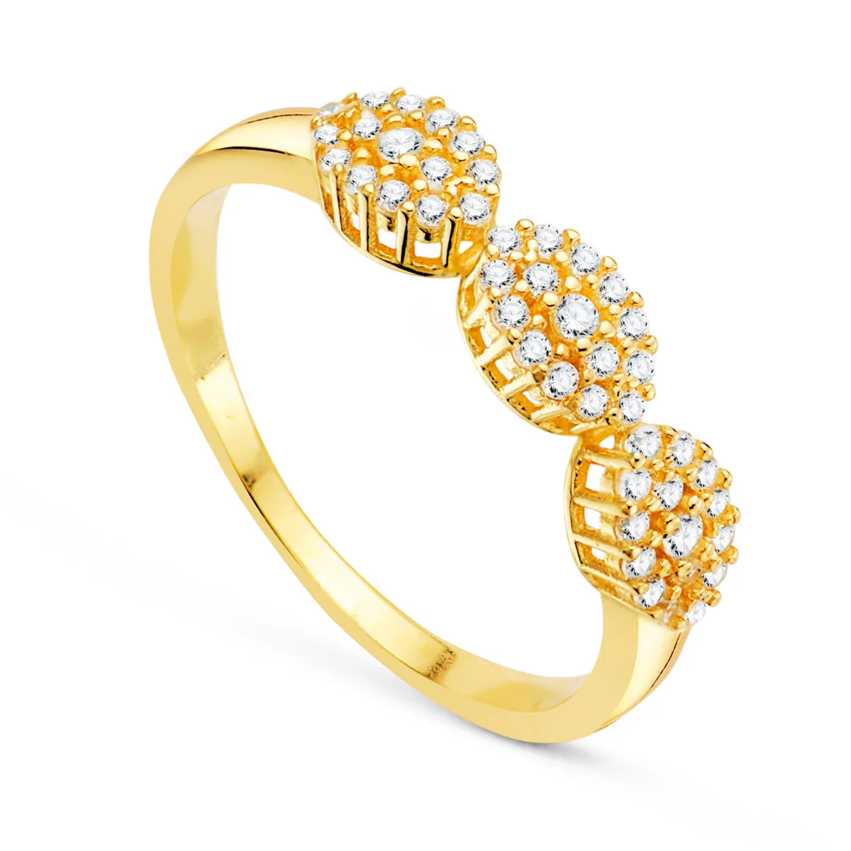 18K SORTIJA ORO AMARILLO 3 CUAJOS OVALES CIRCONITAS. ANCHO: 4MM
