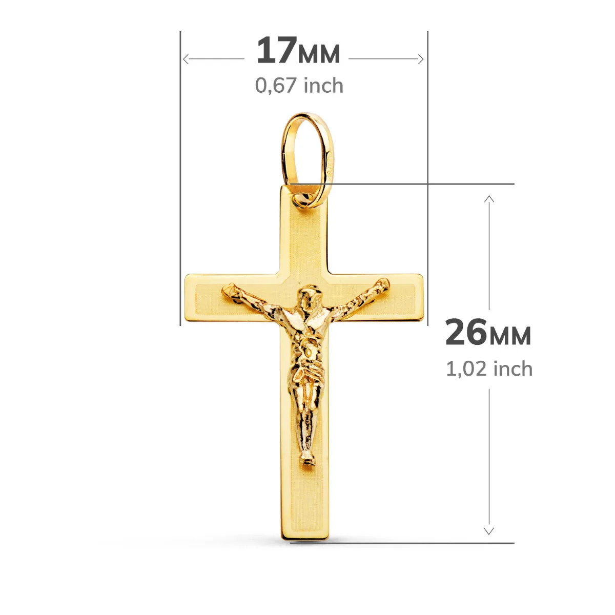 18K CRUZ ORO AMARILLO CON CRISTO LASER PLANA 26X17 MM — vista 2