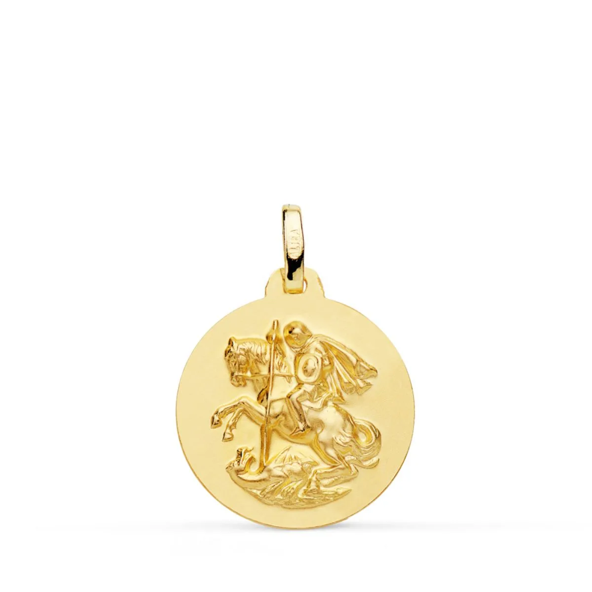18K MEDALLA ORO AMARILLO SAN JORGE MATIZADA LISA 18 MM