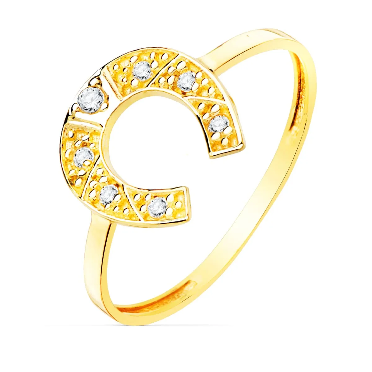 18K SORTIJA ORO AMARILLO HERRADURA CIRCONITA 10X10 MM ANCHO CUERPO 1.2 MM