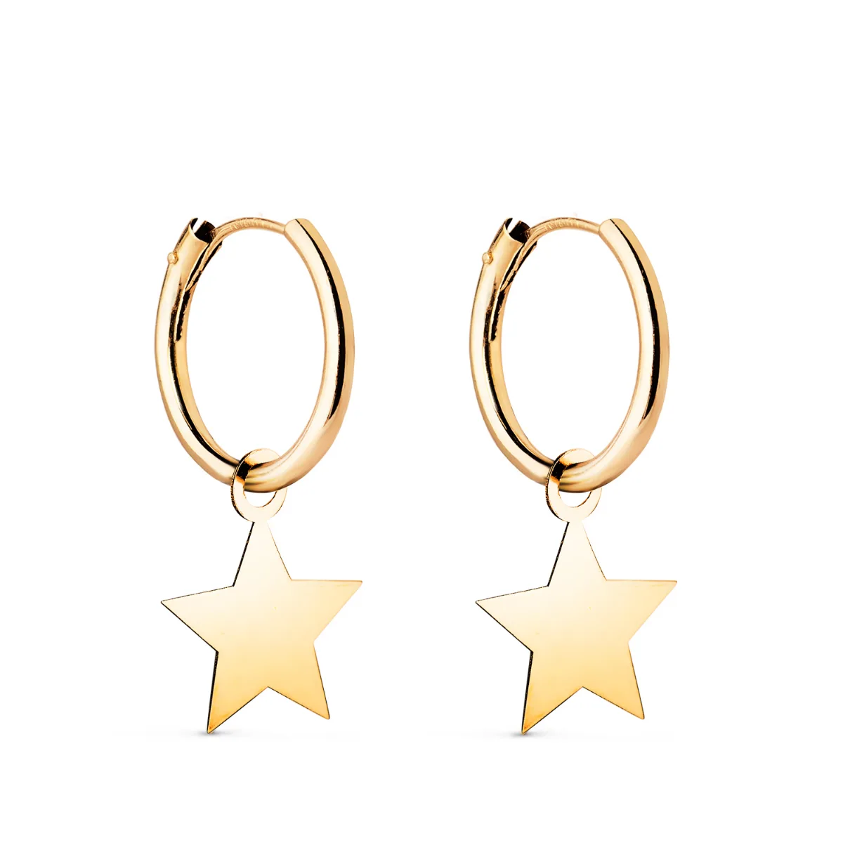 18K AROS ORO AMARILLO TUBO CON ESTRELLA LISA 10X10 MM. AROS: 12 X 1,5 MM