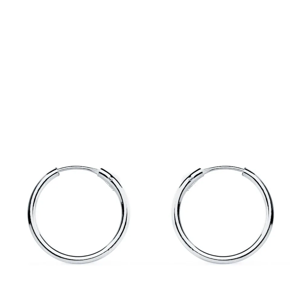 18K PENDIENTES AROS ORO BLANCOS HUECOS REDONDOS 13 X 1.20 MM