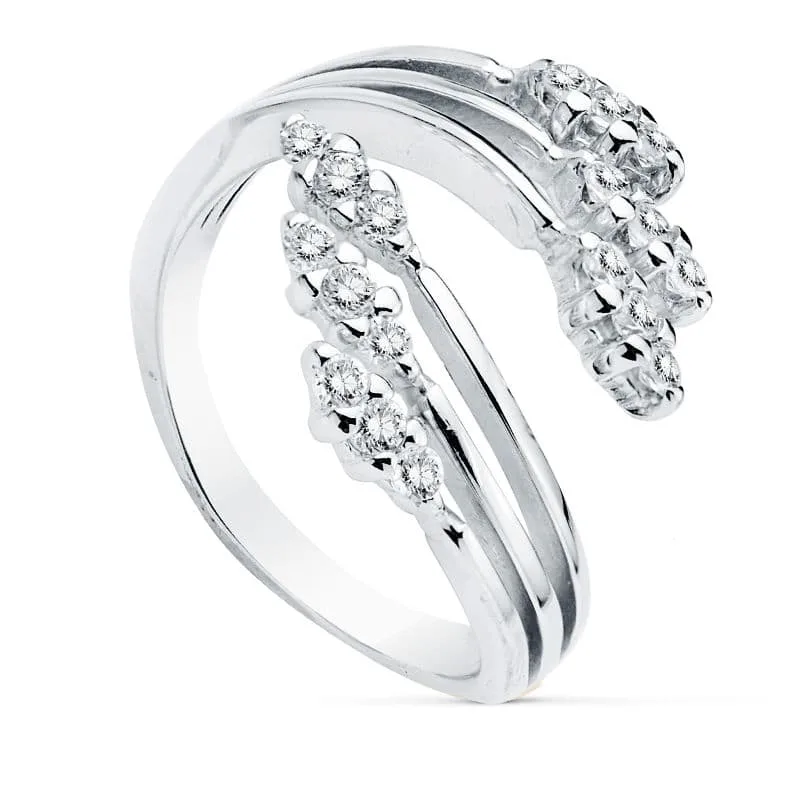 18K SORTIJA ORO BLANCO RAMAS CRUZADAS CON CIRCONITAS. ANCHO: 18X16MM