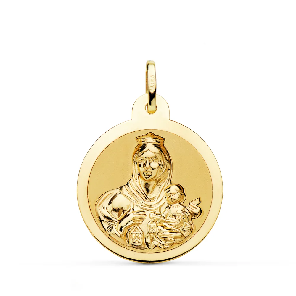 18K ESCAPULARIO ORO AMARILLO ORO AMARILLO BRILLO VIRGEN DEL CARMEN CORAZON JESUS 24 MM — vista 3