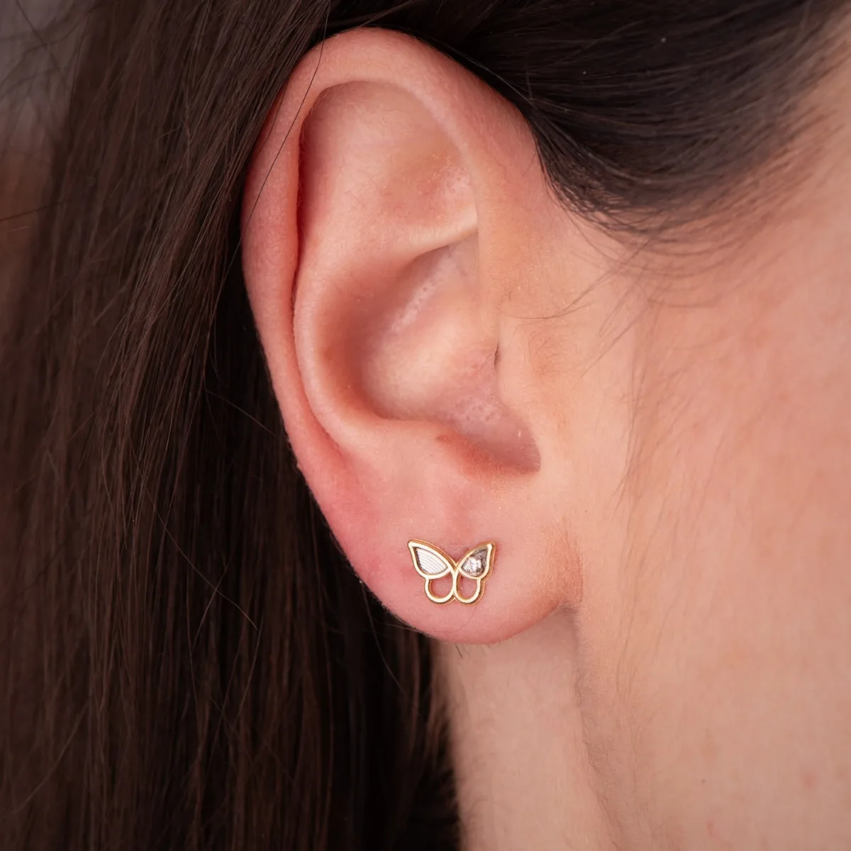 18K PENDIENTES ORO BICOLOR MARIPOSA CON CIRCONITAS. MEDIDA: 8 X 6,5 MM. CIERRE PRESION — vista 2
