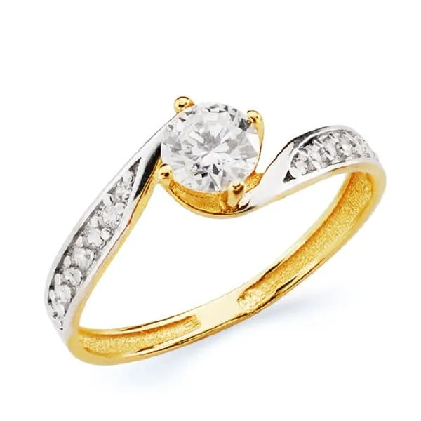 18K SOLITARIO ORO BICOLOR CUERPO CON CIRCONITA Y 4 GARRAS CON CIRCONITA DE 5 MM