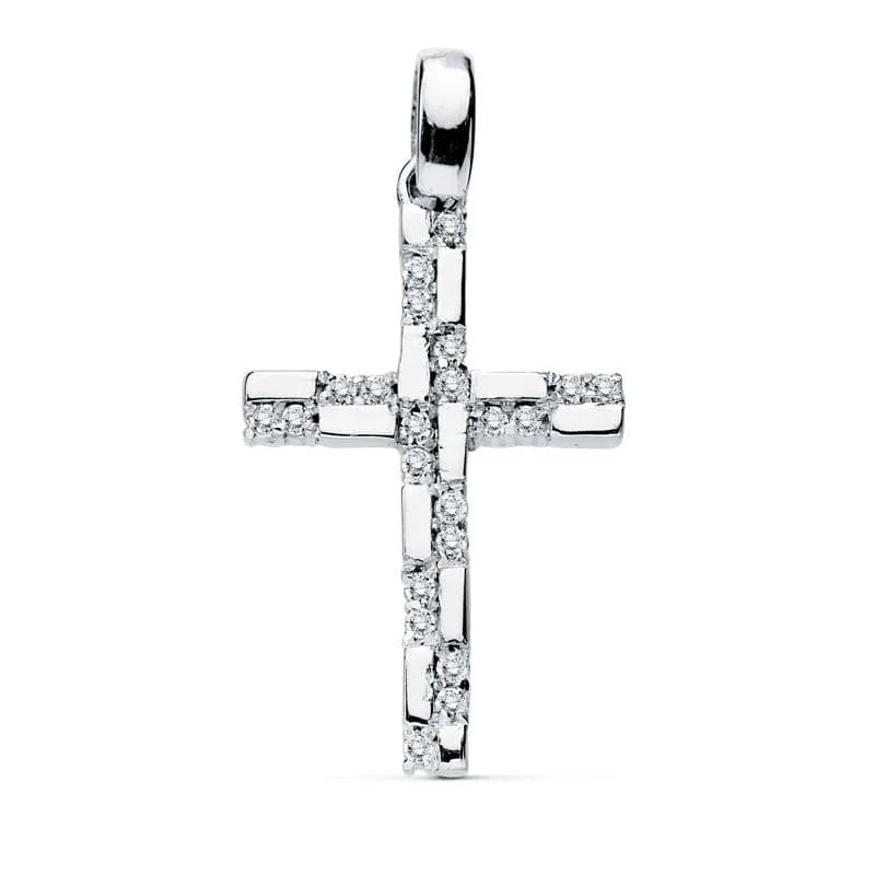 18K CRUZ ORO BLANCO CIRCONITA 19X12 MM