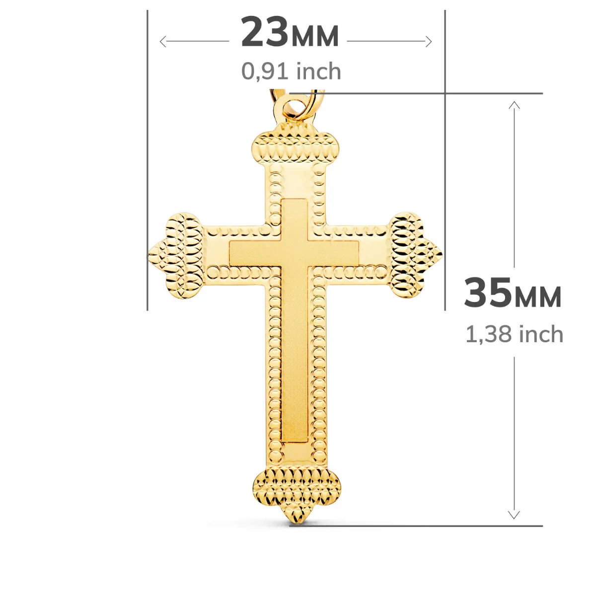 18K CRUZ ORO AMARILLO SIN CRISTO TALLADA 35X23 MM — vista 3