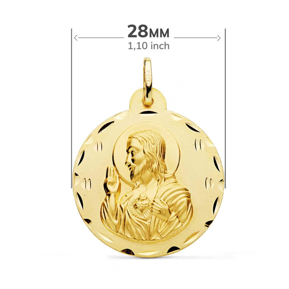 18K ESCAPULARIO ORO AMARILLO TALLADO VIRGEN DEL CARMEN Y CORAZON DE JESUS 28 MM — vista 2