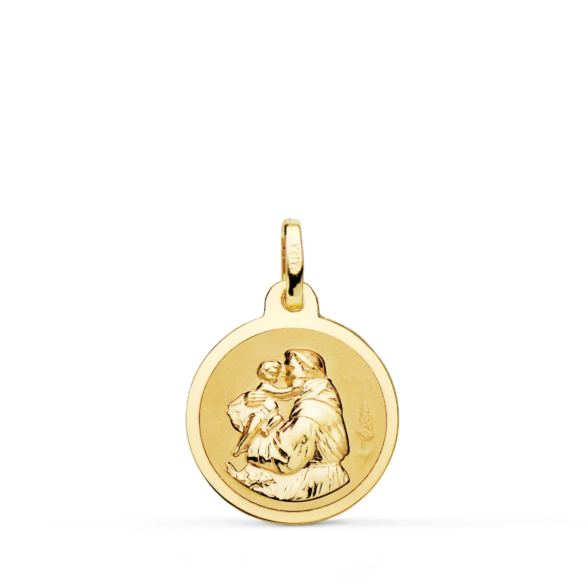 18K MEDALLA ORO AMARILLO SAN ANTONIO EN BRILLO 16 MM