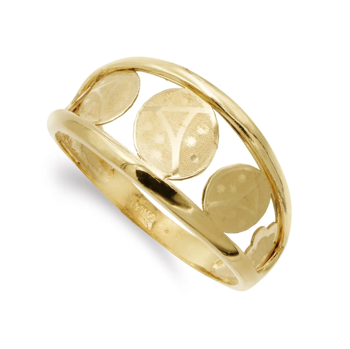 18K SORTIJA ORO AMARILLO CALADA CON MARIQUITAS. ANCHO 10 MM