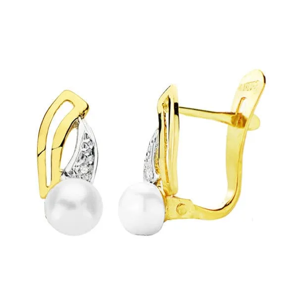 18K PENDIENTES BICOLOR PERLA 13X5 MM CIERRE CATALAN