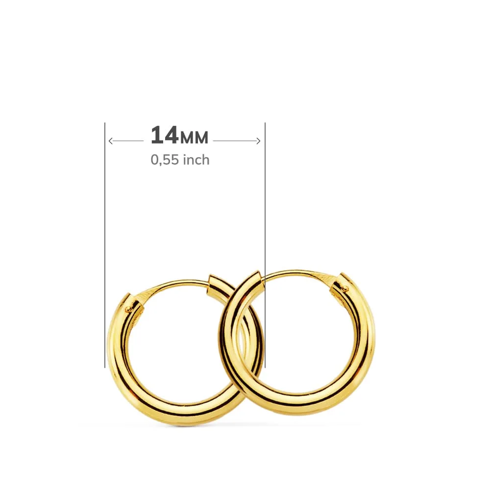 18K AROS ORO AMARILLO REDONDOS LISOS LIGEROS 14X2 MM — vista 3