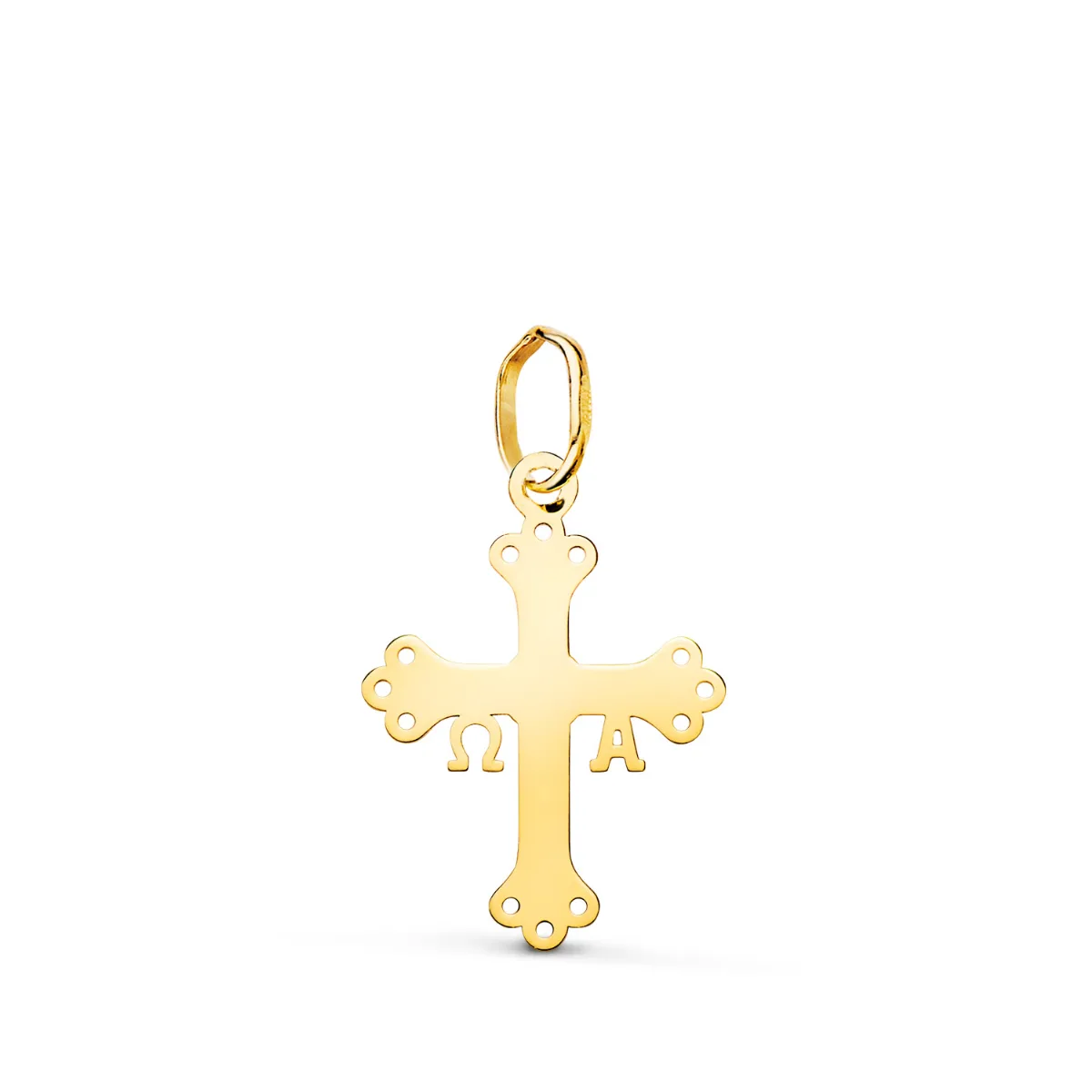 18K COLGANTE ORO AMARILLO CRUZ DE COVADONGA O VICTORIA SILUETA EN BRILLO. 18 X 13 MM