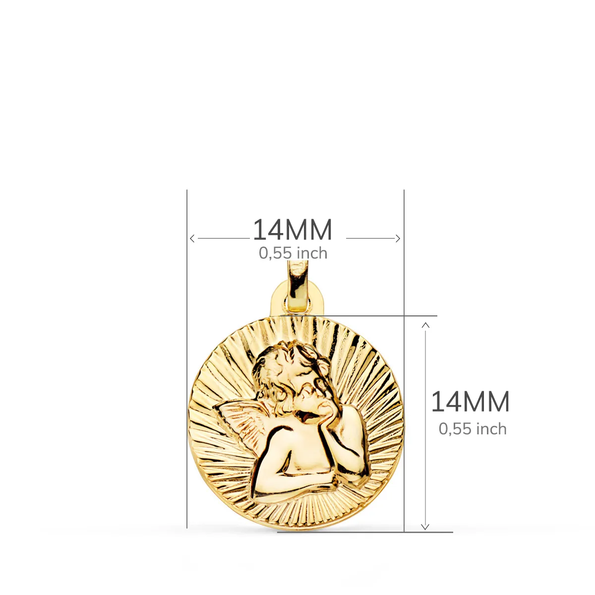 9K MEDALLA ORO AMARILLO ANGELITO BURLON ESTRIADO EN BRILLO 14 MM — vista 2