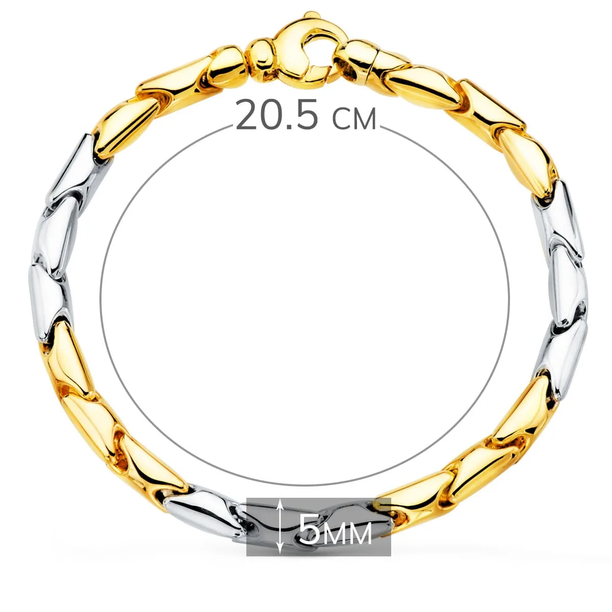 18K PULSERA ORO BICOLOR ESLABONES ARTICULADOS. ANCHO 5 MM 20.5 CM — vista 2