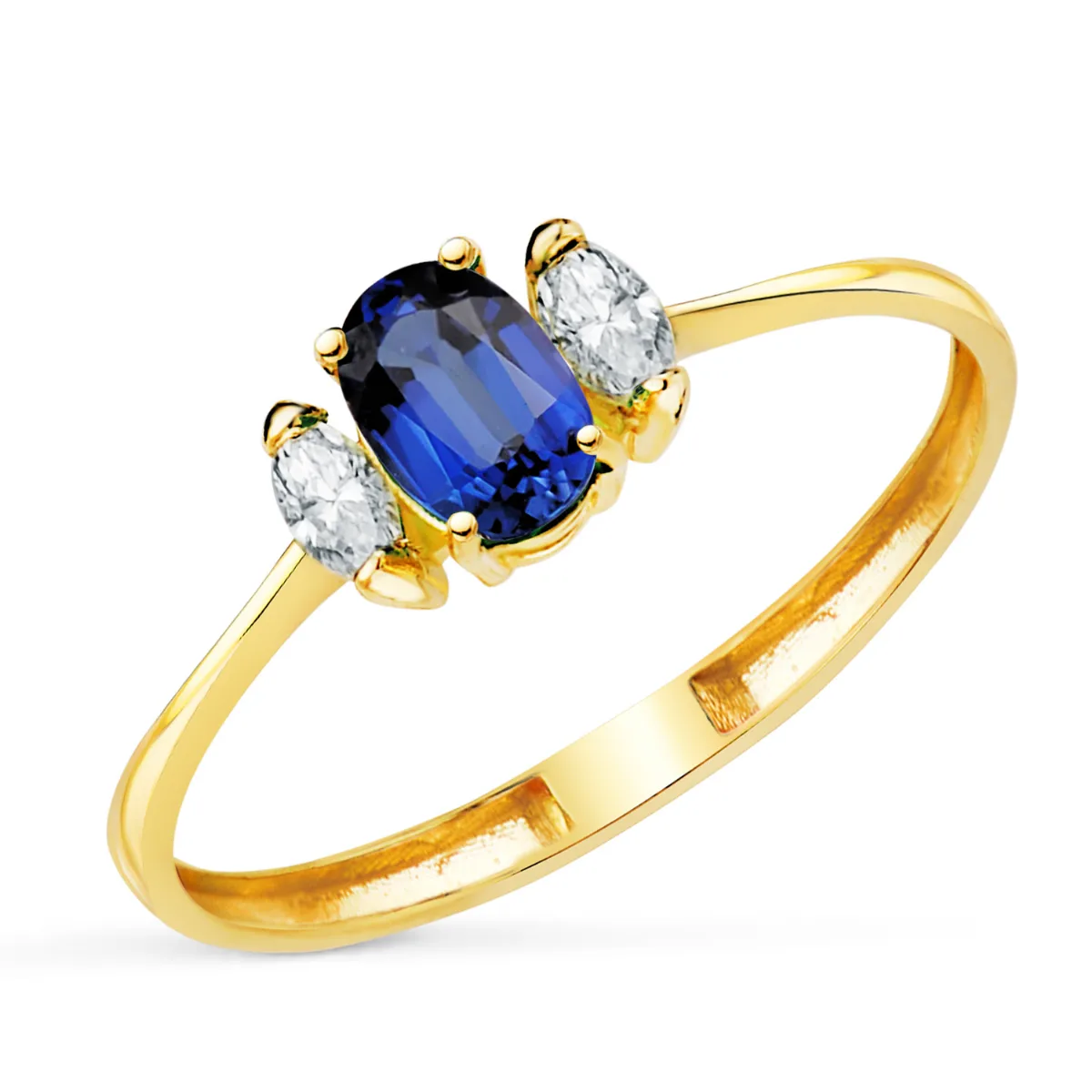 18K SORTIJA ORO AMARILLO ZAFIRO DIFUSION 6X4 MM 0,63 QT Y DIAMANTES LABORATORIO 0,134QT. E - VS2