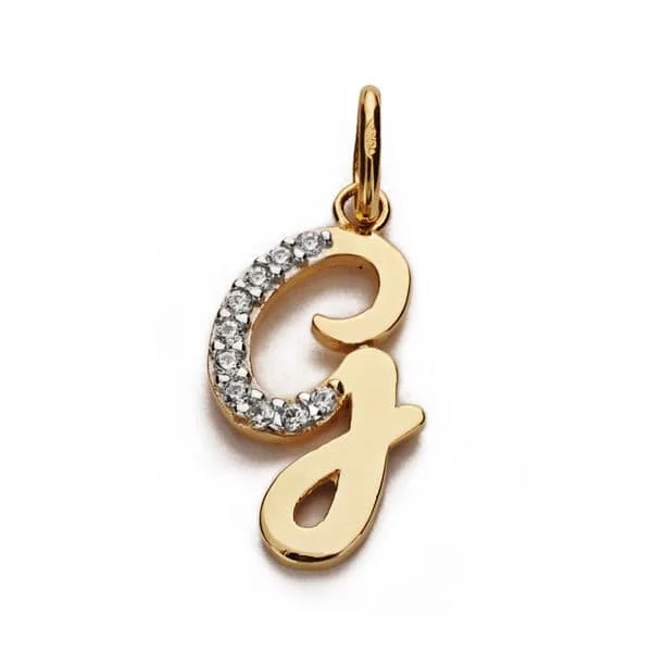 18K COLGANTE ORO BICOLOR LETRA G CIRCONITA 18X9 MM