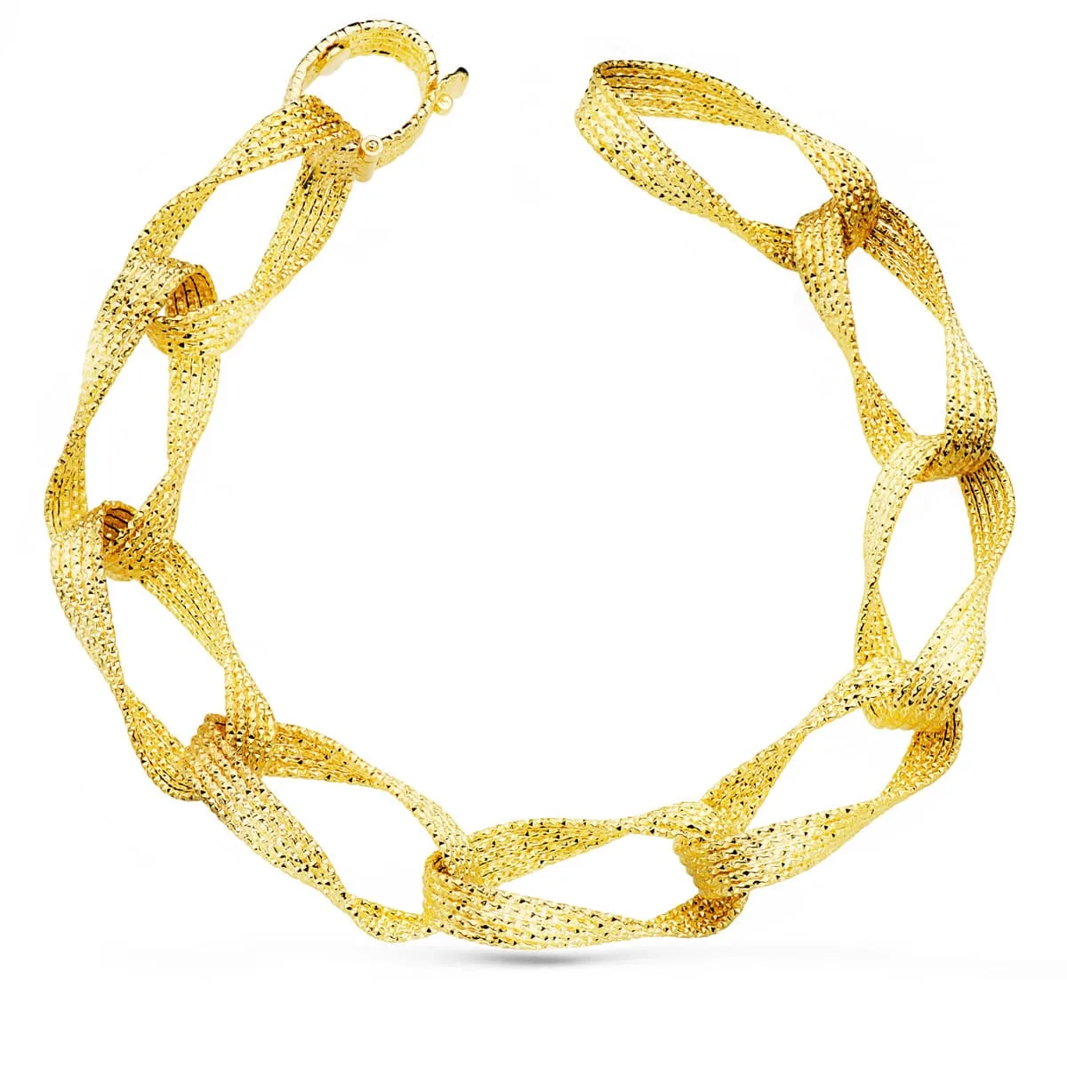18K PULSERA ORO AMARILLO ESLABONES HUECOS ANCHO 11 MM LARGO 22 CM