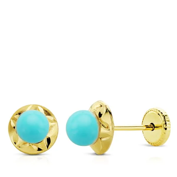 9K PENDIENTES ORO AMARILLO TALLADOS CORAL 4 MM. ANCHO: 6 MM. CIERRE TUERCA