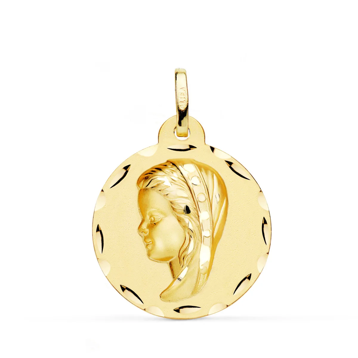 18K MEDALLA ORO AMARILLO VIRGEN NIÑA TALLADA 24 MM