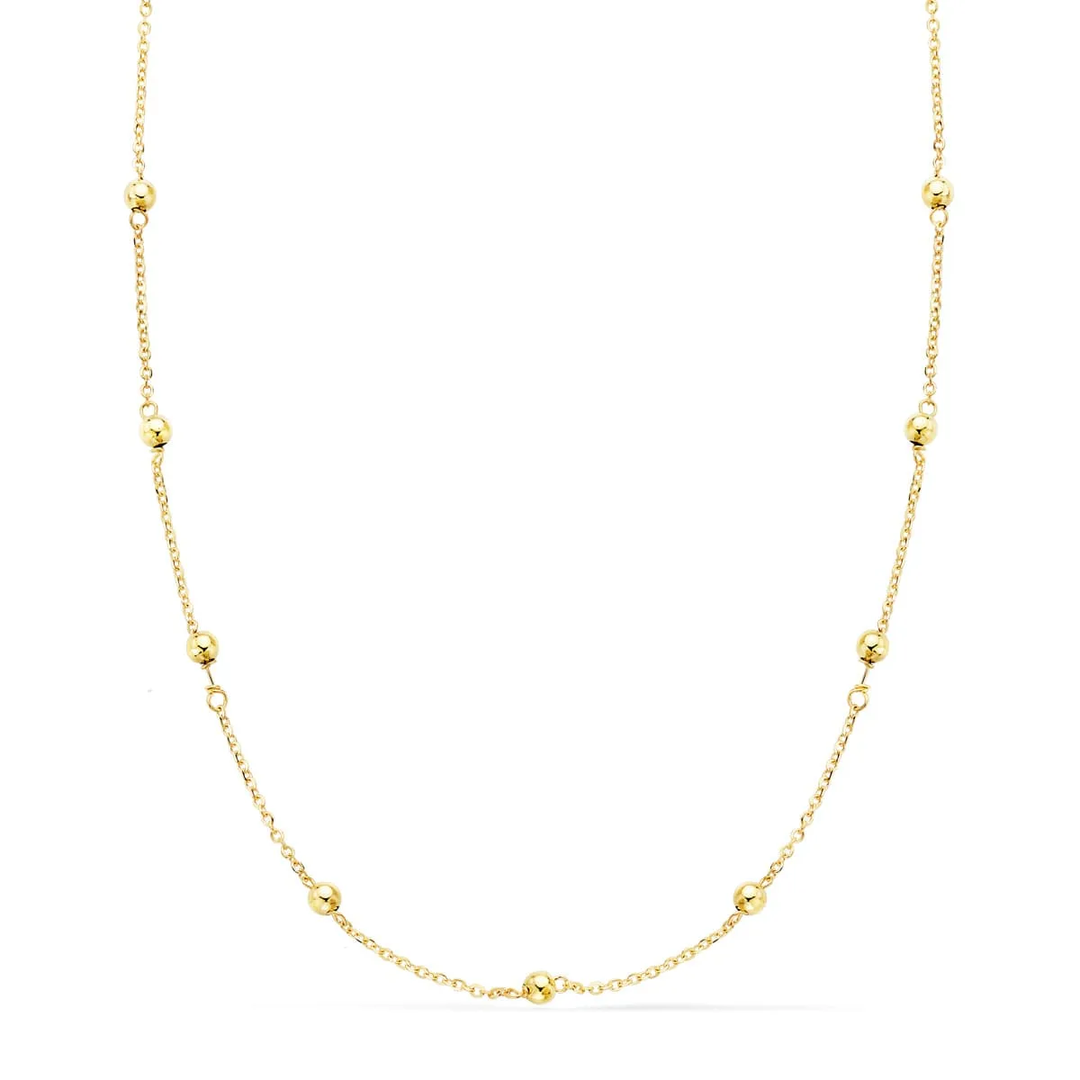 18K CADENA ORO AMARILLO MACIZA FORZADA CON BOLAS LISAS 3 MM LARGO 45CM