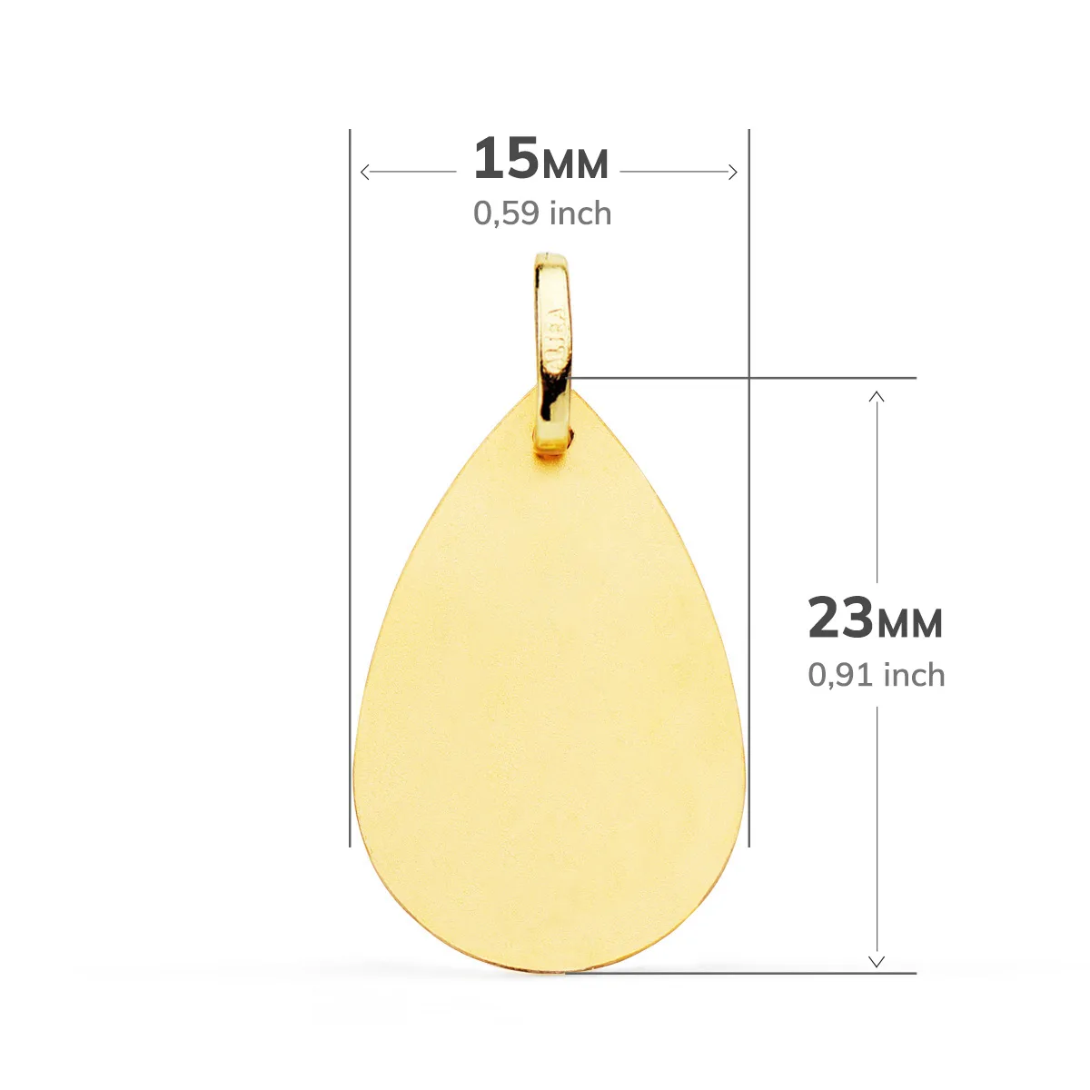 18K MEDALLA ORO AMARILLO VIRGEN NIÑA GOTA TALLA CLASICA 23X15 MM — vista 2